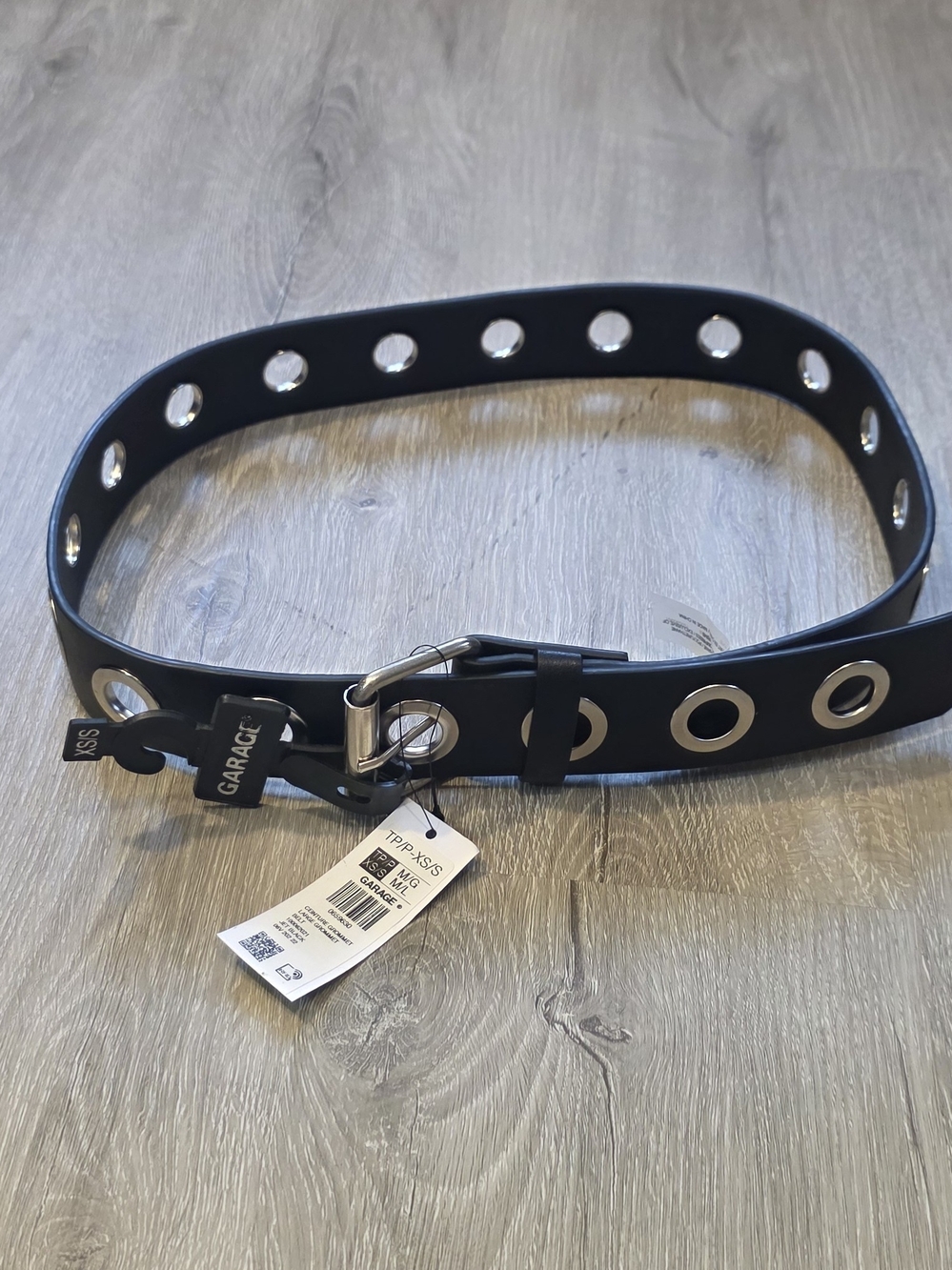 Womens GARAGE Black Grommet Belt with Silver Hardware XS/Small